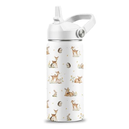 Forest Animals Lovers Gifts, 16 oz Water Bottles with Straw Lid, Stainless Steel Insulated Water Bottle, Cute Deer Hedgehog Rabbit Cups Gifts for Birthday Christmas - color: Cute Animals