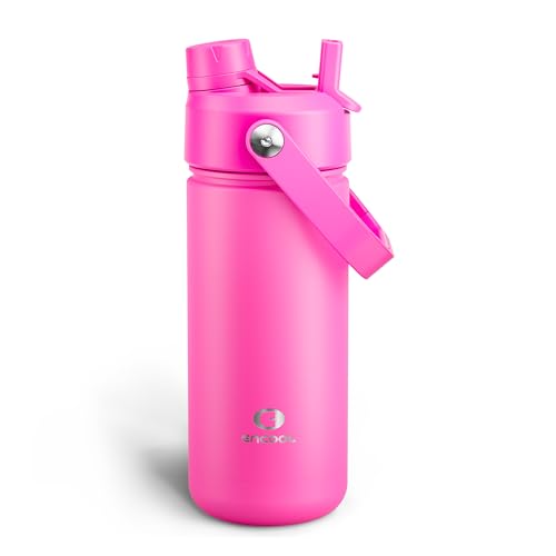 ENCOOL Insulated Water Bottle with Straw Stainless Steel Water Bottle, Leak-Proof, BPA-Free, Double Wall Vacuum Keeps Cold for 24 Hours for Sports, Travel, School (18 oz, Persian Rose) - color: Persian Rose, size: 18 Ounces