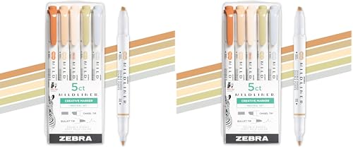Zebra Pen Mildliner Double-Ended Highlighter Set, Broad and Fine Point Tips, No Bleed Bible Assorted Neutral Vintage Ink Colors, Model Number: 78605, 5-Count, Pack of 2 - color: Neutral Vintage A, size: 1 Count (Pack of 10)