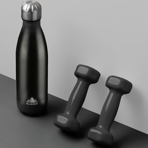 Mont-Clair Stainless Steel Water Bottle, Vacuum insulated - BPA Free, 12h Hot & 24h Cold Drinks, Metal Water Bottle 500ml Leakproof, Ideal for Adult, Kids, Running - Black - color: Black, style: 17 Ounces