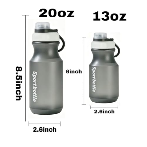 2 PCS Set Plastic Water Bottles, Sports Water Bottles with Leak-Proof Lid, Lightweight Reusable Water Bottles for Running,Gym, School, Travel, Leak Proof, BPA Free (Grey(13oz+20oz) - color: Grey(13oz+20oz）