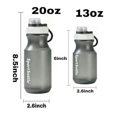 2 PCS Set Plastic Water Bottles, Sports Water Bottles with Leak-Proof Lid, Lightweight Reusable Water Bottles for Running,Gym, School, Travel, Leak Proof, BPA Free (Grey(13oz+20oz) - color: Grey(13oz+20oz）