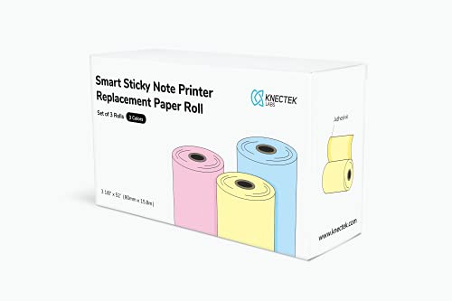 Smart Sticky Note Paper Roll - Assorted Color 3-Roll Pack (Yellow x1, Blue x1, Pink x1), 3 1/8 inch x 52'