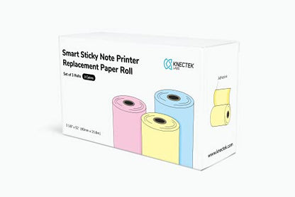 Smart Sticky Note Paper Roll - Assorted Color 3-Roll Pack (Yellow x1, Blue x1, Pink x1), 3 1/8 inch x 52'