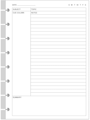 Junior Size Cornell Notes Filler Paper - A5 TUL Custom Note-Taking System 8 Disc Discbound Refill Pages, 50 Sheets/100 Pages, 100 gsm White Paper, 5.8" x 8.3" - size: 1-Pack, style: 8-Disc/Junior Size