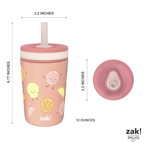 Zak Designs Kelso Tumbler Toddler Cup For Travel or At Home, 12oz Vacuum Insulated Stainless Steel Sippy Cup With Leak-Proof Design is Perfect For Kids (Happy Fruit) - color: Happy Fruit