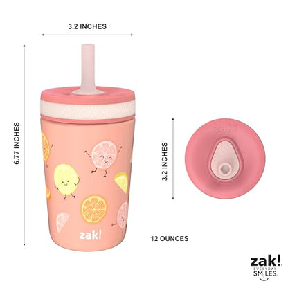 Zak Designs Kelso Tumbler Toddler Cup For Travel or At Home, 12oz Vacuum Insulated Stainless Steel Sippy Cup With Leak-Proof Design is Perfect For Kids (Happy Fruit) - color: Happy Fruit