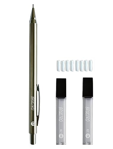 BRUSTRO Mechanical Pencil Metal with Eraser 0.7mm Writing/Sketching/Drawing Spare leads HB-20 units. 2B-20 units Spare eraser- 8 units