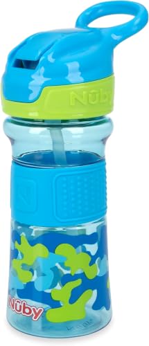 Nuby Thirsty Kids Flip-It No-Spill Toddler Sippy Cup with Soft Spout - 12 oz - 18+ Months - Aqua Camo - Back to School Essentials (Pack of 12) - color: Aqua Camo, size: 12 Ounces (Pack of 12)