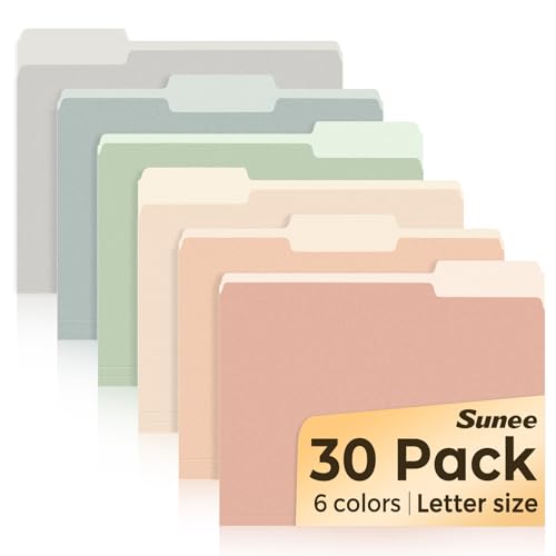 SUNEE File Folders, 30 Pack Manilla Folders 8.5 x 11, Colored File Folders Home Office School Supplies for Documents Files Paper,6 Pastel Colors - color: Pastel Colors