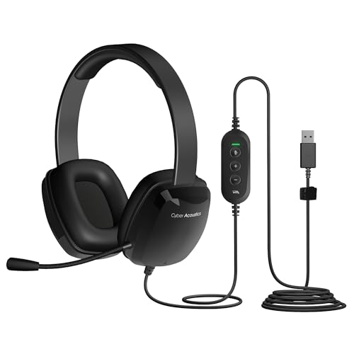 Cyber Acoustics Stereo USB Headset (AC-6012), Unidirectional Microphone with Flexible Boom for PC & Mac; In-line audio controls; Perfect for Classroom or Home - size: 1 Unit