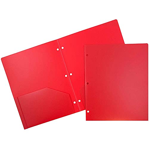 JAM PAPER Heavy Duty Plastic 3 Hole Punch Pocket Folders - Extra Tough School Folders - Red - 6/Pack - color: Red, size: 6 Per Pack