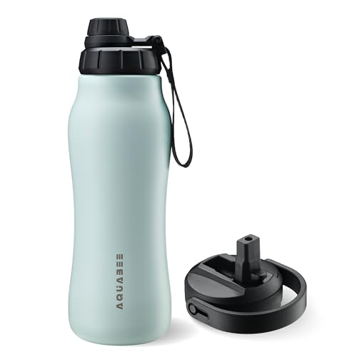 Insula Stainless Steel Water Bottle with Spout & Straw lid, BPA Free & Leakproof, Double Walled Vacuum Insulated water bottle for Sports, Bike, Travel & Hiking (Aqua Mist, 24 Oz) - color: Aqua Mist