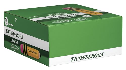 TICONDEROGA Erasers, Pencil Shaped, Yellow (38936) (Pack of 432) - size: 432 Count (Pack of 12), style: Yellow, 36 Count