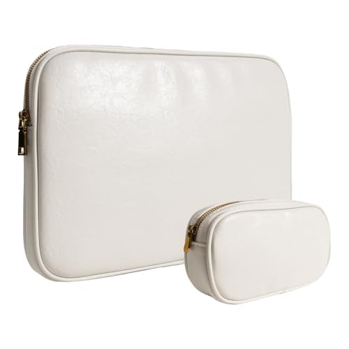 PU Leather Padded Laptop Sleeve Bag 14Inch Compatible with New MacBook Pro 14，Surface Laptop 13.5, Surface Pro 10 with Charger Pouch Color White - color: White, size: MacBook Pro 14"