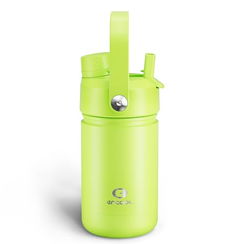 Kids Insulated Water Bottle with Straw - 12oz Stainless Steel Water Bottle with Dual Spouts, Leak-Proof, BPA-Free, Double Wall Vacuum Keeps Cold for 24 Hours for Sports, Travel, School (Sharp Green) - color: Sharp Green, size: 12 Ounces
