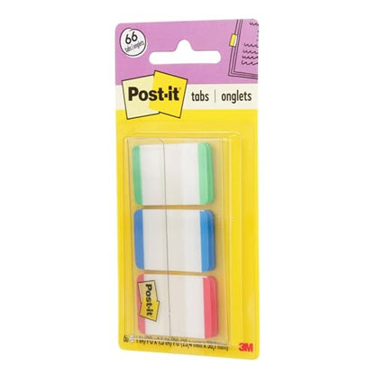 Post-it Tabs, 1 in, Lined, Green, Blue, Red, 22 Tabs/Color, 66 Tabs/On-the-Go Dispenser (686L-GBR) (Pack of 2) - size: 0.4" x 2.8" (Pack of 2)