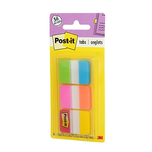 Post-it Tabs, 1 in, 36/Dispenser, Pack of 2 | 6 Colors | Solid Style - size: 0.4" x 2.8" (36 Count, Pack of 2)