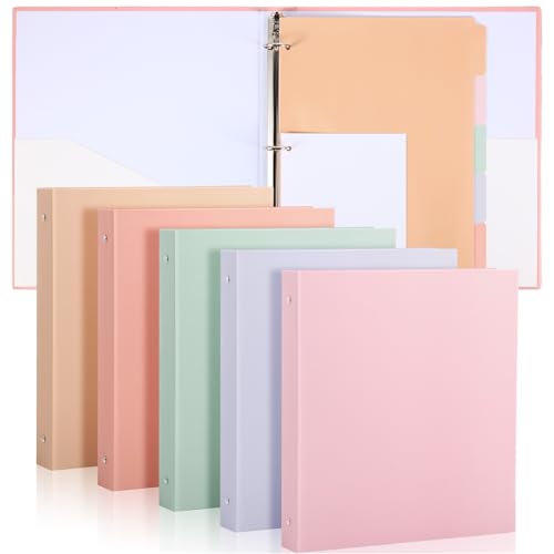 Ctosree 5 Sets 1 Inch Heavy Duty 3 Ring Binder with 2 Pockets with 5 Tab Dividers 8.5 x 11 Inch Plastic Film and File Folder Labels for Letter Size Paper Office Home Supplies(Lovely Color) - color: Lovely Color