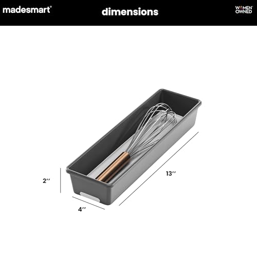 madesmart Classic 13 x 4 Long Storage Bin, Granite | non slip feet, rounded corners, open compartment, soft grip lining, utensils tools supplies, office craft items, woman owned - size: Medium Narrow