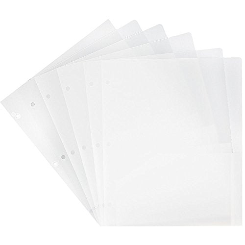 JAM PAPER Heavy Duty Plastic 3 Hole Punch Pocket Folders - Extra Tough School Folders - Clear - 6/Pack - color: Clear, size: 6 Per Pack