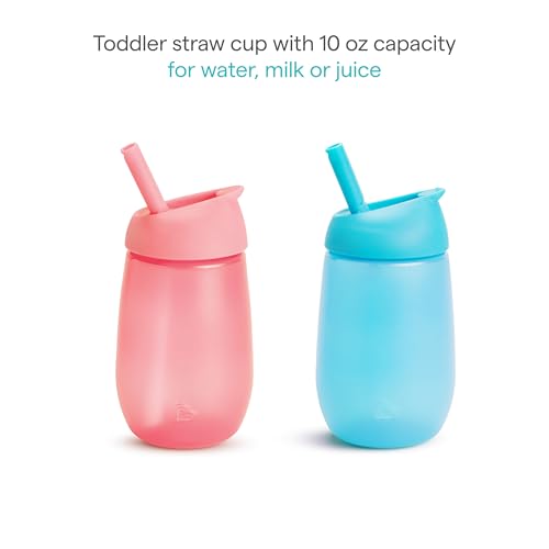Munchkin Simple Clean Straw Cups for Toddlers 1-3, with Peel Open Straw for Easy Cleaning, Spill Proof Sippy Cup for Kids 12+ Months, 10 Ounce, 2 Pack, Pink/Blue - size: 2 Count (Pack of 1), style: 2pk, Pink/Blue