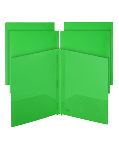 Mr. Pen- Plastic Folders with Pockets and Prongs, 5 Pack, Letter Size | Pocket Folders, Folders with Prongs, File Folders with Fasteners, 2 Pocket Folder - color: Green, size: 5 Pack