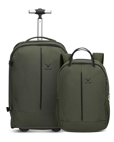 Hynes Eagle 2 in 1 Travel Backpack Set Rolling Backpack with Wheels Carry on Luggage 43L with Personal Item Bag for Men Women 17 inches Laptop Backpack Dark Green - color: Dark Green
