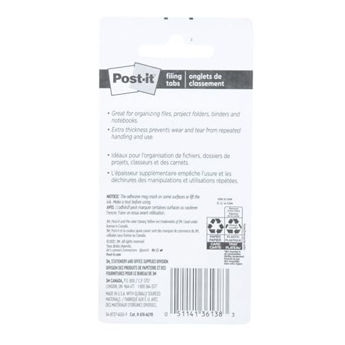 Post-it Tabs, 625 in Solid, Aqua, Lime, Yellow, Red, 10/Color, 40/Dispenser (676-ALYR) (Pack of 2) - size: 0.4" x 2.8" (Pack of 2)