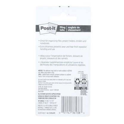 Post-it Tabs, 625 in Solid, Aqua, Lime, Yellow, Red, 10/Color, 40/Dispenser (676-ALYR) (Pack of 2) - size: 0.4" x 2.8" (Pack of 2)