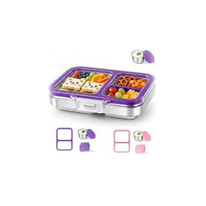 Leak-Resistant 18/8 Stainless Steel Bento Lunch Box Kids 7+ and Adults | 2 Swappable Style Accessories, BPA-Free Tritan Lid, Dishwasher Safe, School, Office & Travel - color: Purple