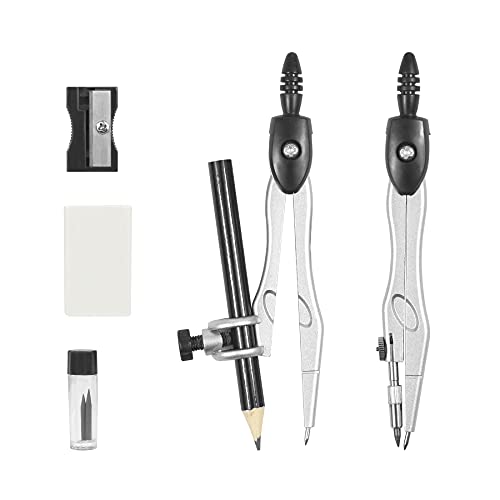 Vobou 10 pcs Math Geometry Set Student Supplies,Compass Kit Set (Black） | Shatterproof Storage Box,Rulers,Protractor,Compass,Eraser,Pencil Sharpener,Lead Refills,Pencil,for School and Drawing - color: Black