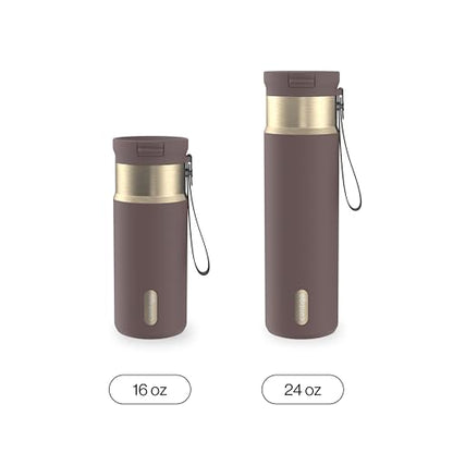 Contigo SnapSeal 709.8ml(24온스) 스테인리스 스틸 진공 단열 물병, 누출 방지 자동 닫힘 뚜껑, 휴대용 스트랩 및 재사용 가능한 빨대, BPA 프리 및 납 프리, 식기세척기 사용 가능 - color: 테라 샴페인, size: 24온스