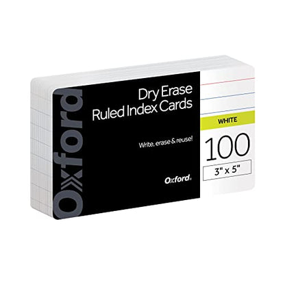 Oxford Dry Erase Index Cards, 3x5 Ruled, Reusable Flash Cards, Double Sided Dry & Wet Erase Cards for Gaming, Study or Vocabulary, 100-Pack (63512) - style: 100 Ruled