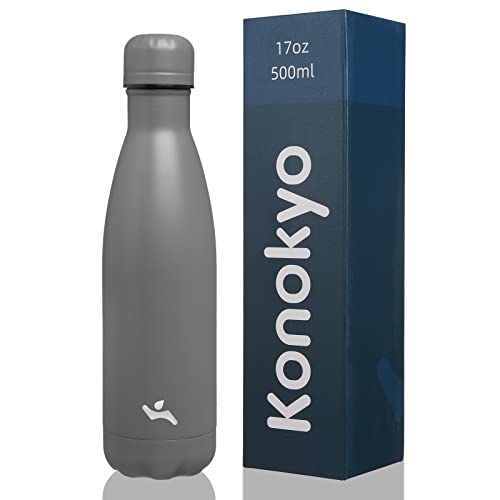 Konokyo Insulated Water Bottles,17 oz Double Wall Stainless Steel Vacumm Metal Flask for Sports Travel,Gray - color: Gray, size: 17 Ounces