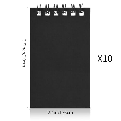 Hooqict 10 Pack Pocket Notebook 3x5 Small Spiral Notepads Black Mini Notebooks with Lined Pages, Memo Note Pads for Work, Office, School, 50 Sheets/100 Pages - color: Black