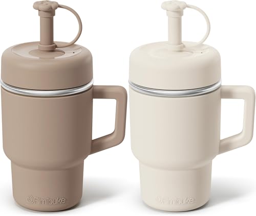 Fimibuke Toddler Tumbler with Handle & Straw, 15 OZ Spill Proof Sippy Cups | Leak Proof Stainless Steel Cups with Lid & Silicone Sleeve, BPA Free Dishwasher Safe Kids Water Bottle for Girl Boy, 2 Packs - color: Latte & Cream