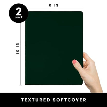 PAPERAGE Soft Cover Blank Journal Notebook, 2 Pack, (Dark Green), 100 Pages, Large 7.5 inches x 9.5 inches, Ideal for Sketch Book, Note Taking & Travel Journal - color: Dark Green, style: Plain 100pgs (2 Pack)