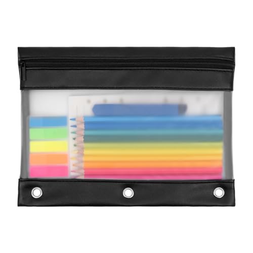 YoeeJob 1 Pack PU Leather Pencil Pouch for 3 Ring Binder, Zippered Binder Pouch, Suitable for School and Office (Black) - size: 1 Pack