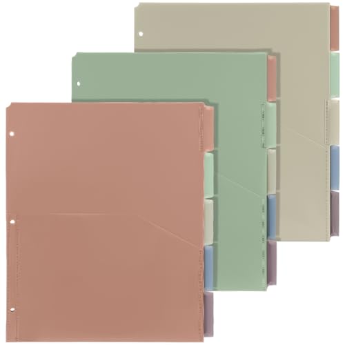 3 Sets 5 Tab Binder Dividers with Pockets for 3 Ring Plastic Binders 8.5 x 11 Inches 3 Hole Punched Page Dividers Sturdy Colorful Dividers for Office School Business Home Organizer (Boho Color) - color: Boho