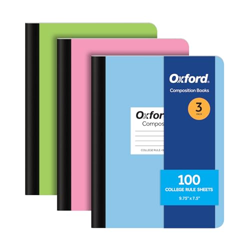 Oxford Composition Notebooks, 9-3/4 x 7-1/2 Inch School Journals, College Ruled Paper, Pastel Color Covers, 100 Sheets per Book, 3 Pack (1002520) - size: 3 Count (Pack of 1)