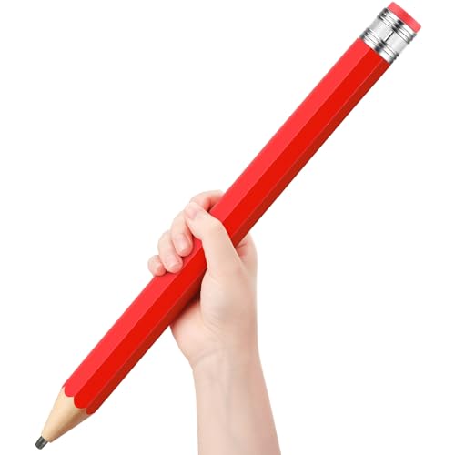 16 Inch Wooden Large Jumbo Pencils Giant Big Funny Wood Pencil with Cap and Eraser Fun Novelty Gifts for Kids School Kindergarten Home Office Prop Supplies(Red) - color: Red