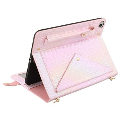 Shiny Case for iPad mini 5/4/3/2/1, Mini 7.9" Handbag Case, Techcircle Iridescent PU Leather Folio Envelope Pocket Stand Cover with Hand Strap+Shoulder Strap+Pencil Holder+Card Slots, Shiny Pale Pink - color: 03 Shiny Pale Pink, size: iPad Mini 5/4/3/2/1