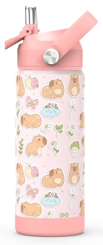 Boys Girls Capybara Water Bottle for School，Kids 18 oz Insulated Stainless Steel Cup with Straw, Double-Wall Vacuum Leakproof - color: C16.Capybara