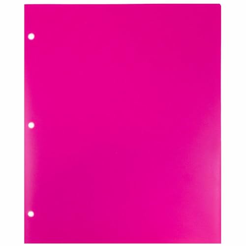 JAM PAPER Heavy Duty Plastic 3 Hole Punch Pocket Folders - Extra Tough School Folders - Fuchsia Hot Pink - Bulk 144/Box - color: Fuchsia, size: 144 Per Pack