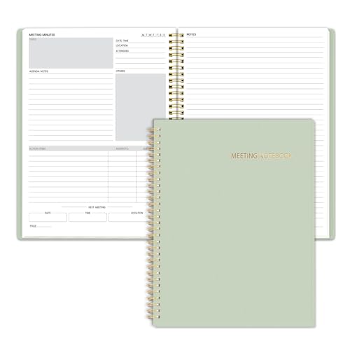 SUNEE Half Meeting Half Note - 8.5"x11" Professional Notebooks for Work - 160 Pages, A4 Size Project Planner, Spiral Meeting Agenda/Minutes Organizer for Women Men, Note Taking, Office & Business - color: Muted Green, size: A4 8.5"x11"
