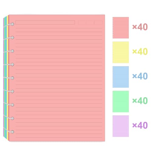 (2 Pack)9 Disc Discbound Refill Paper, Loose Leaf Paper, 9 Disc Prepunched Paper for Happy Planner Inserts, 5 Colors(40 Sheets/C), Total 200 Sheets/400 Pages, College Ruled, 110gsm, 7 X 9.2.5 Inch - size: 200 Sheets