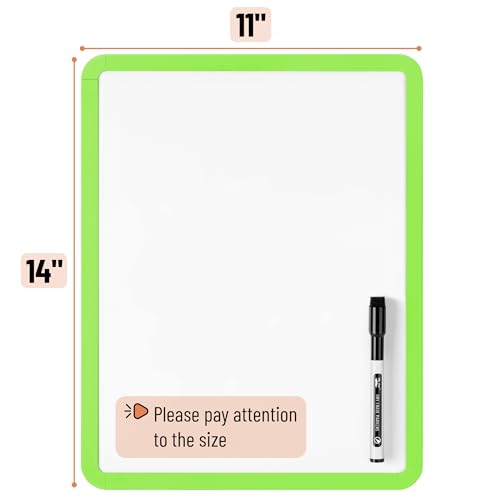 Mr. Pen- Dry Erase Board, 14” x 11” with a Black Dry Erase Marker | Lawn Green Frame, Small Mini White Board for Students, Fridge, Wall, Locker, Includes Double Sided Tapes - color: Lawn Green