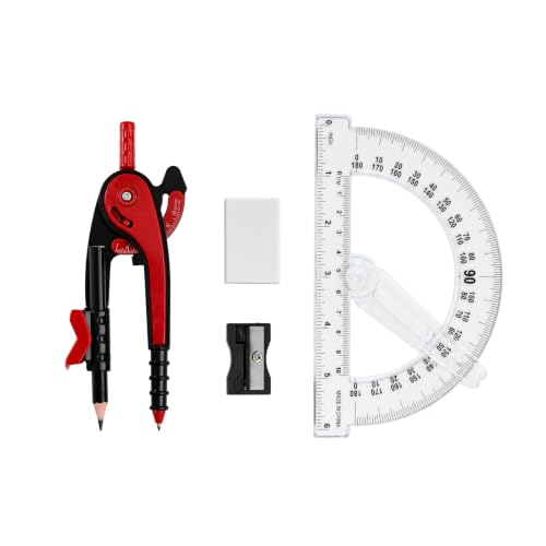 Vobou Compass and Protractor Set, 6 Inch Protractor with Swing Arm (Red) | Compasses for Math for Drafting, Sharpener, Eraser and 180 Degree 6 Inch Clear Protractor, Easy Grip, School Supplies - color: Red