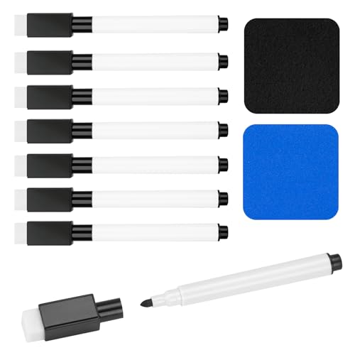 8 Pcs Black Magnetic Dry Erase Markers with Eraser, White Board Mini Dry Erase Markers with Eraser Cap, Fine Point Tip White Board Markers for Teachers Office School Supplies - color: Black, size: 1 Count (Pack of 8)
